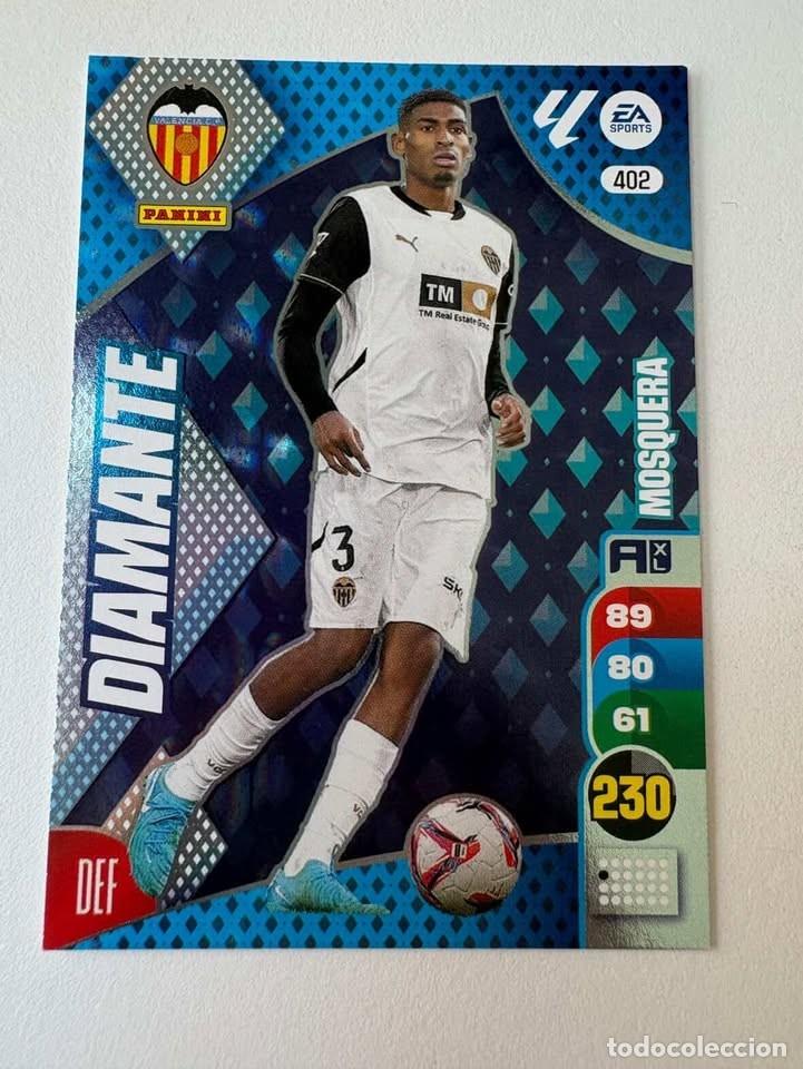 Cromos de f&uacute;tbol: Carta Mosquera Valencia Diamante 402 Adrenalyn 2024-25