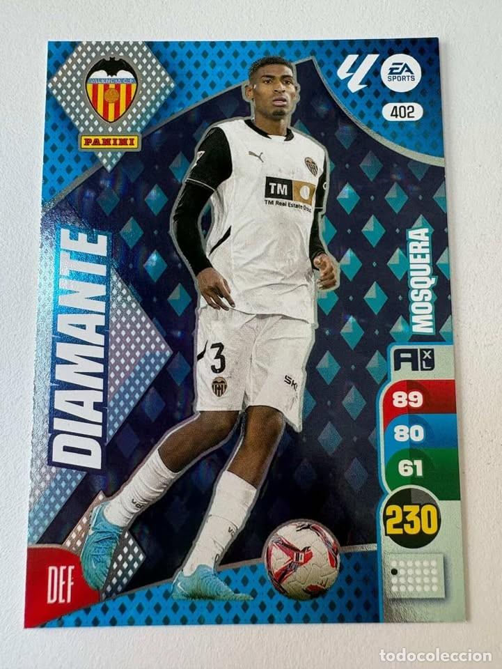Cromos de f&uacute;tbol: Carta Mosquera Valencia Diamante 402 Adrenalyn 2024-25