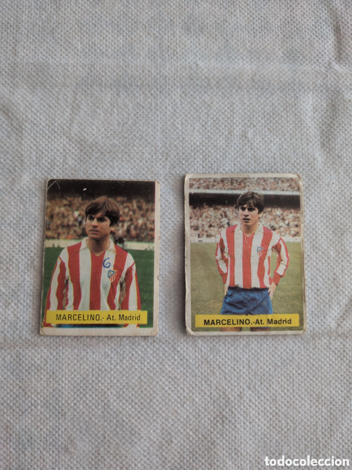 Cartes &agrave; collectionner de Football: COLECCION FINI 1975 MARCELINO ATLETICO DE MADRID. DOBLE IMAGEN. 2 CROMOS