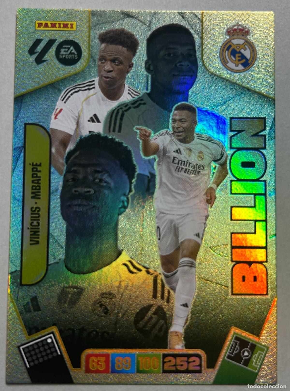 Cromos de f&uacute;tbol: Cromo Vinicius Jr. y Mbapp&eacute; Real Madrid C.F. Panini Adrenalyn XL Liga 2025-2026