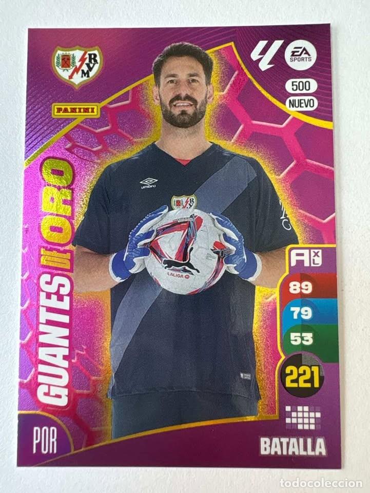 Cromos de f&uacute;tbol: Carta Batalla Nuevo Guantes de Oro Rayo Vallecano 500 Adrenalyn 2024-25