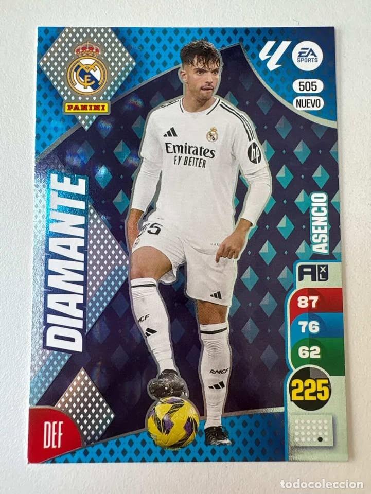 Cromos de f&uacute;tbol: Carta Asencio Nuevo Diamante Real Madrid 505 Adrenalyn 2024-25