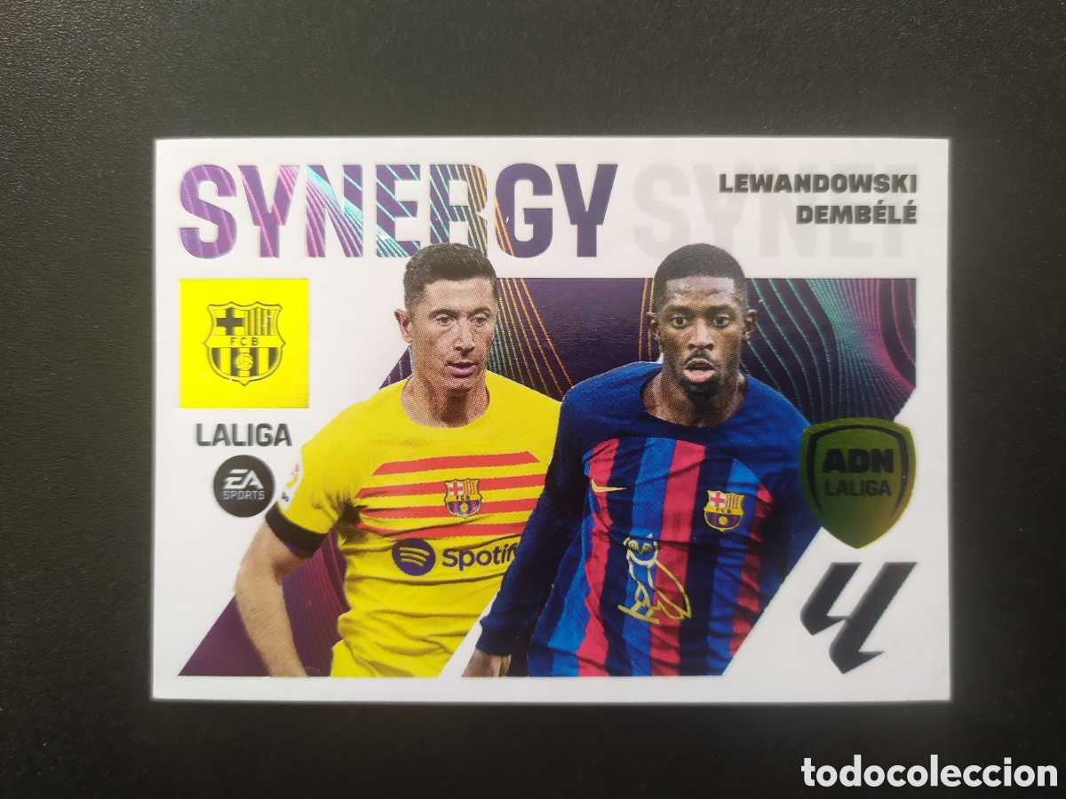 Cromos de f&uacute;tbol: Liga este 2023 2024 23 24 panini synergy ADN Lewandowski Dembele n&deg; 19 Barcelona