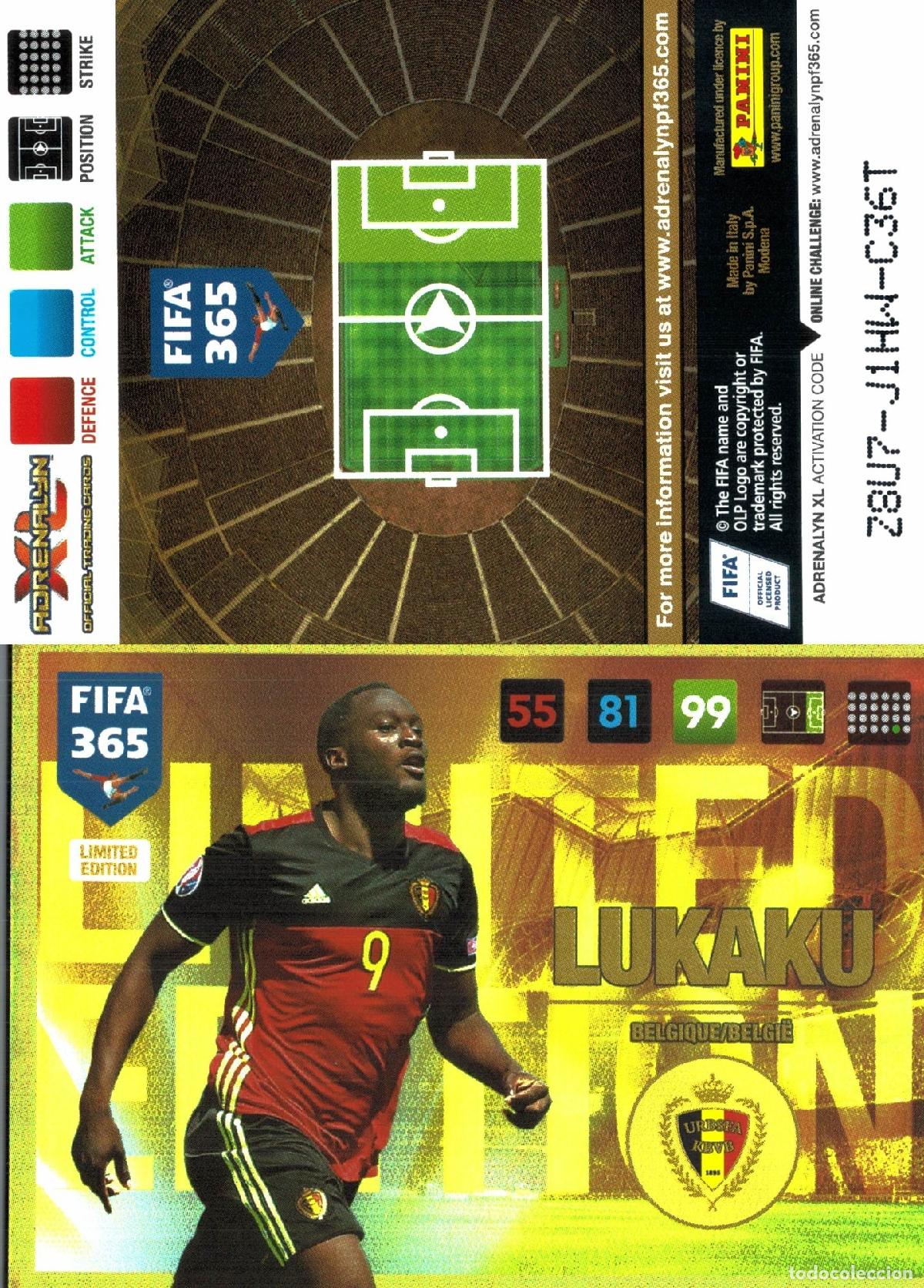 Cromos de f&uacute;tbol: Cromo Romelu Lukaku B&eacute;lgica Panini Adrenalyn XL FIFA 365 2016-2017
