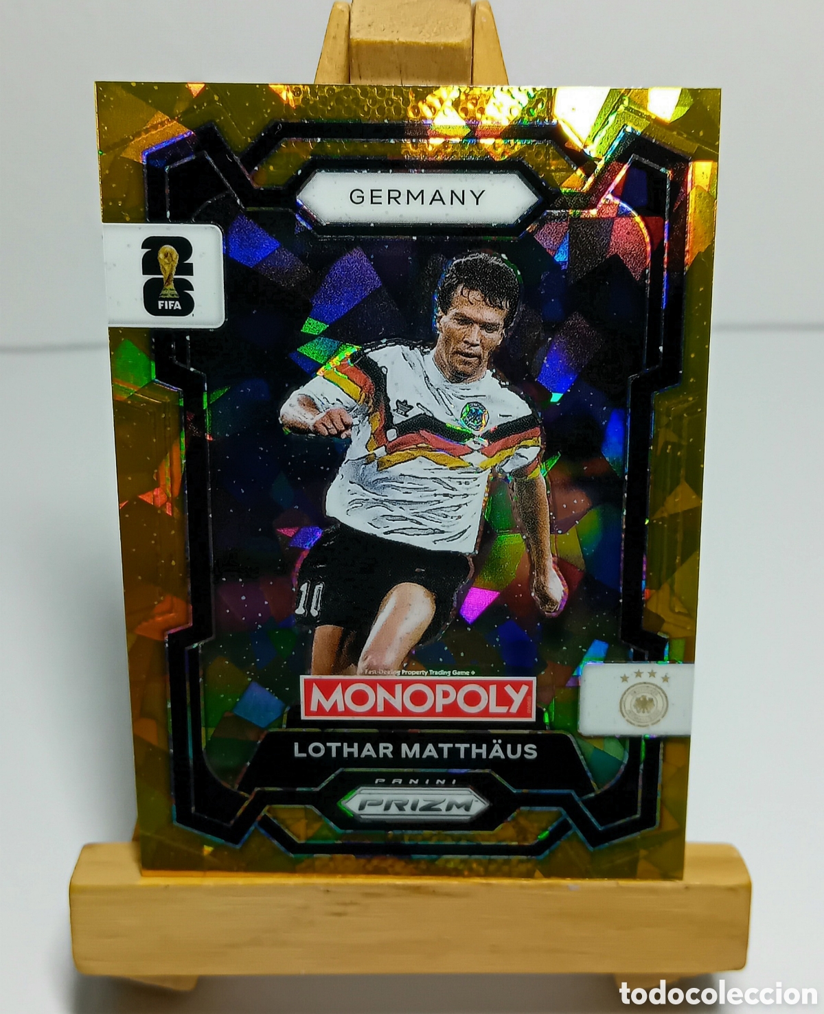 Cromos de f&uacute;tbol: LOTHAR MATTHAUS 2026 ALEMANIA MONOPOLY GOLD CRACKED ICE PRIZM PANINI.