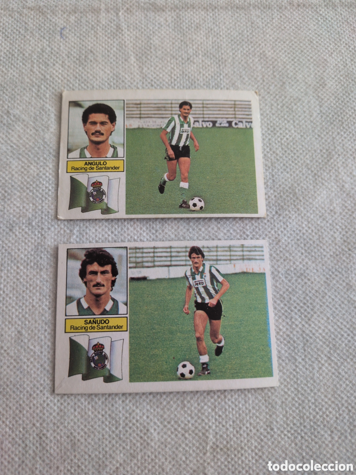 Cromos de f&uacute;tbol: LOTE DE 2 CROMOS ANGULO Y SA&Ntilde;UDO RACING CON RAYAS LIGA ESTE 1982/83 82 83 NUNCA PEGADO SIN PEGAR