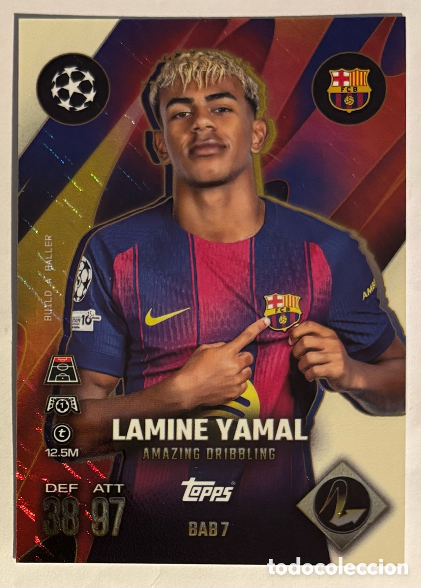 Cromos de f&uacute;tbol: LAMINE YAMAL (FC BARCELONA). CARTA BUILD A BALLER TOPPS MATCH ATTAX 2025/26. #BAB7.