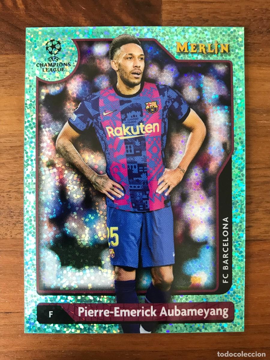 Cromos de f&uacute;tbol: PIERRE EMERICK AUBAMEYANG FC BARCELONA NUMERADA /199 AQUA SPECKLE REFRACTOR - TOPPS MERLIN 2021 2022