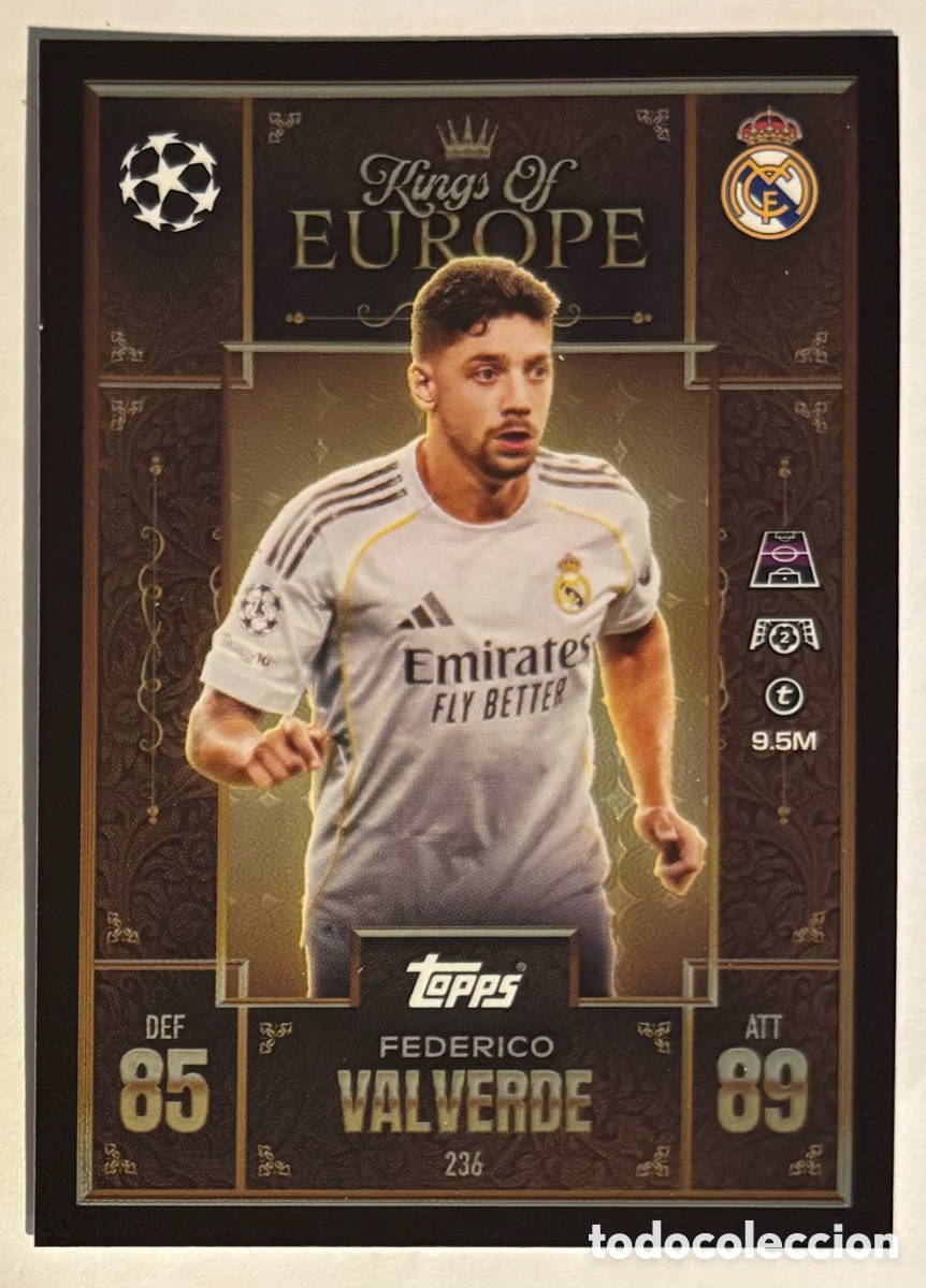Cromos de f&uacute;tbol: FEDE VALVERDE (REAL MADRID). CARTA KINGS OF EUROPE TOPPS MATCH ATTAX 2025/26.