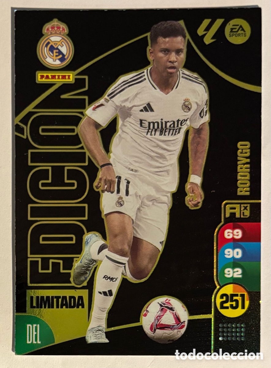 Cromos de f&uacute;tbol: RODRYGO (REAL MADRID). CARTA EDICI&Oacute;N LIMITADA PANINI ADRENALYN XL LA LIGA 2024-25.