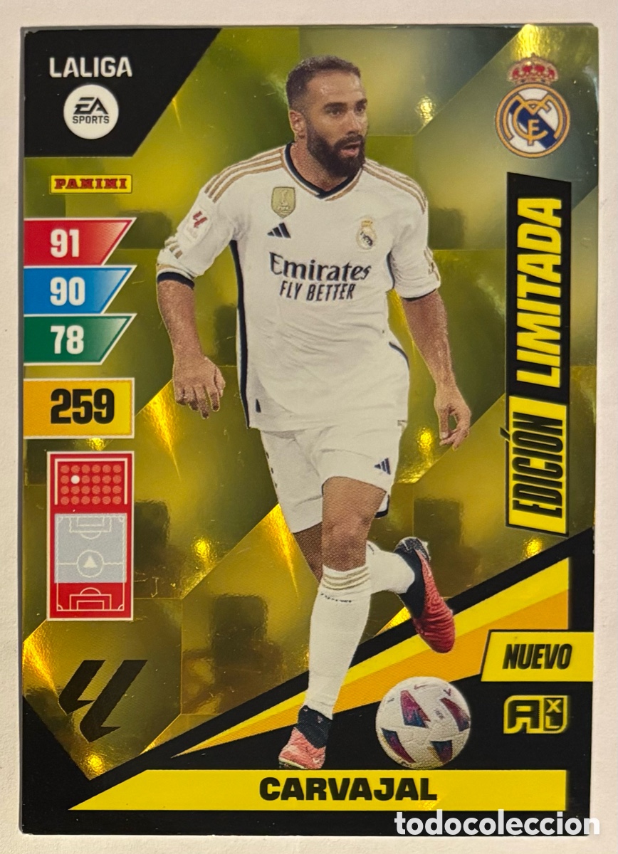 Cromos de f&uacute;tbol: CARVAJAL (REAL MADRID). CARTA EDICI&Oacute;N LIMITADA PANINI ADRENALYN XL LA LIGA 2023-24.
