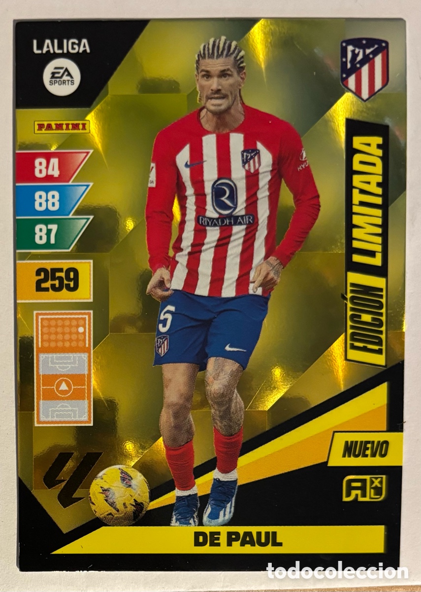 Cromos de f&uacute;tbol: DE PAUL (ATL&Eacute;TICO MADRID). CARTA EDICI&Oacute;N LIMITADA PANINI ADRENALYN XL LA LIGA 2023-24.