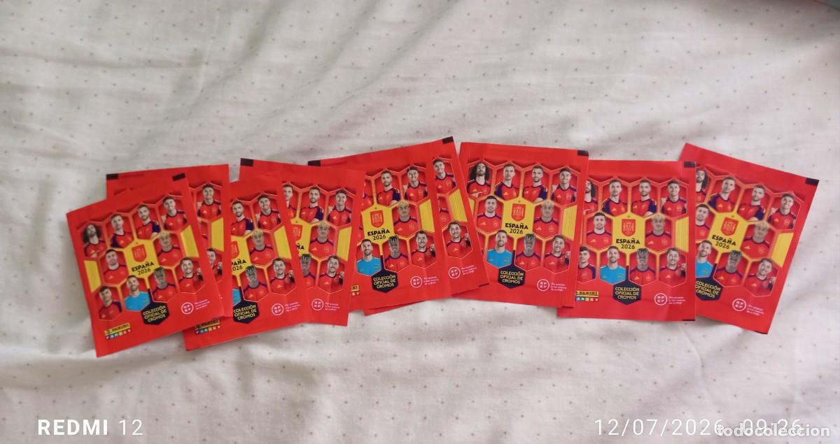 Football Stickers: LOTE 9 SOBRES SIN ABRIR CROMOS SELECCI&Oacute;N ESPA&Ntilde;OLA. ESPA&Ntilde;A 2026 CARREFOUR