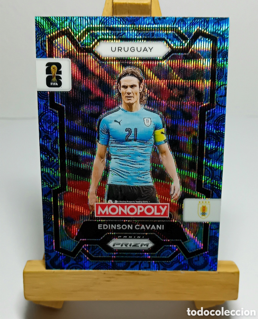 Cromos de f&uacute;tbol: EDINSON CAVANI 2026 URUGUAY MONOPOLY FOUR CORNERS BLUE WAVE PRIZM PANINI.