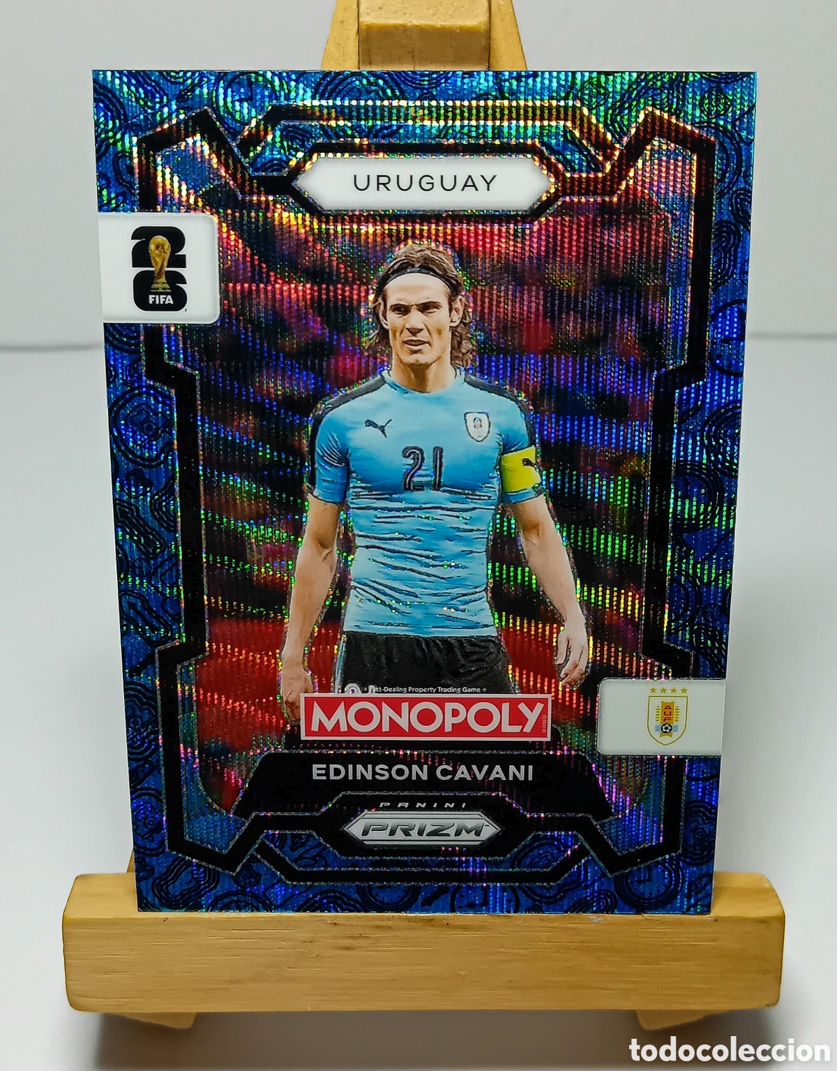 Cromos de f&uacute;tbol: EDINSON CAVANI 2026 URUGUAY MONOPOLY FOUR CORNERS BLUE WAVE PRIZM PANINI.