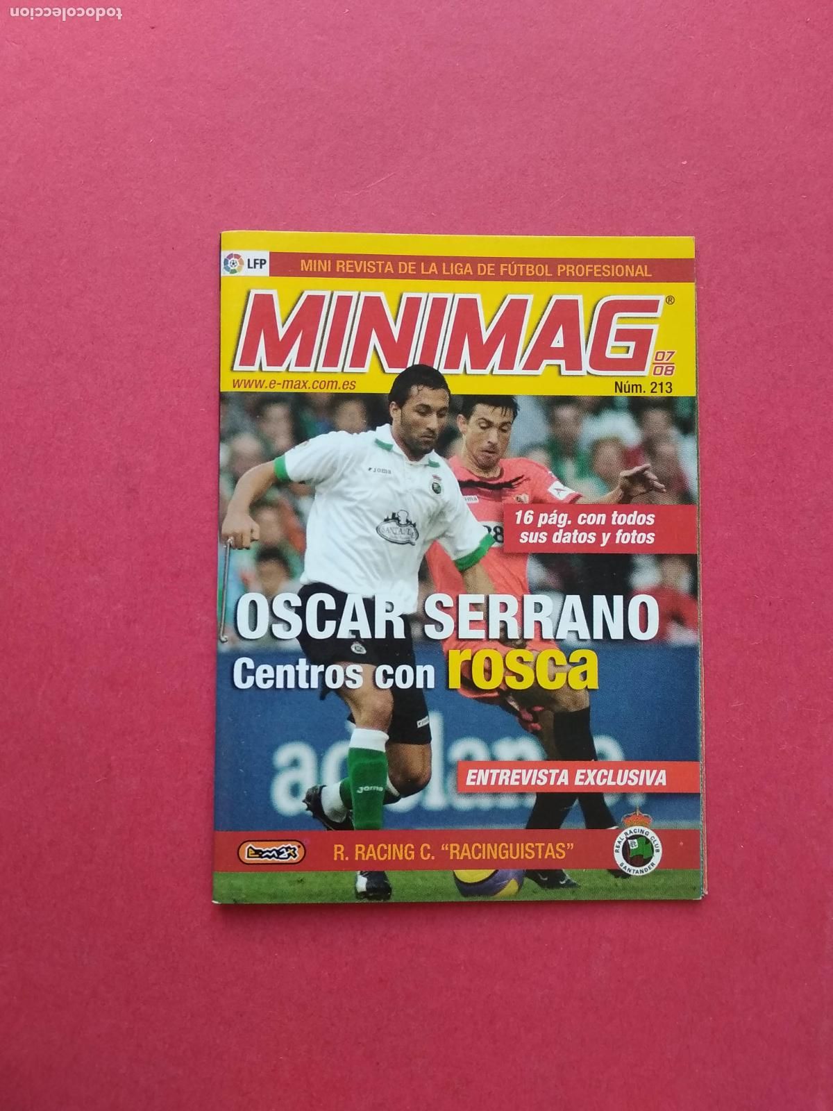 Cromos de f&uacute;tbol: MINI REVISTA MINIMAG E MAX LIGA 07 08 2007 2008 RACING DE SANTANDER N&ordm; 213 OSCAR SERRANO