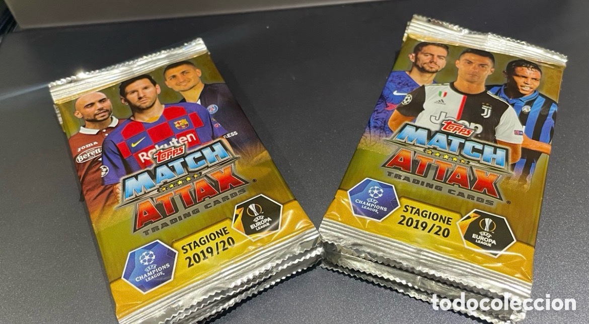 Fu&szlig;ball-Sticker: Lote 10 sobres Messi Cristiano Ronaldo Match Attax 2019-20 Topps 6 cards / sobre