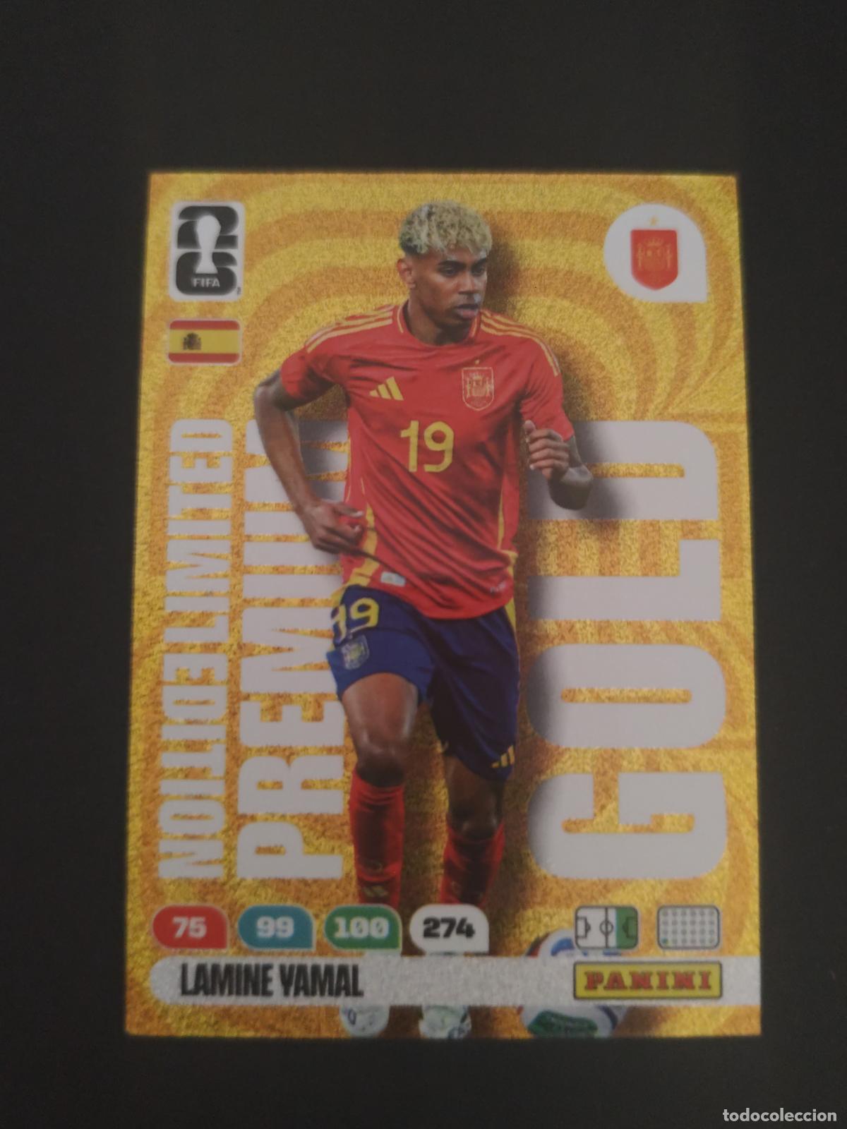 Cromos de f&uacute;tbol: LAMINE YAMAL ESPA&Ntilde;A EDICI&Oacute;N LIMITADA PREMIUM GOLD ADRENALYN MUNDIAL FIFA WORLD CUP 2026 PANINI