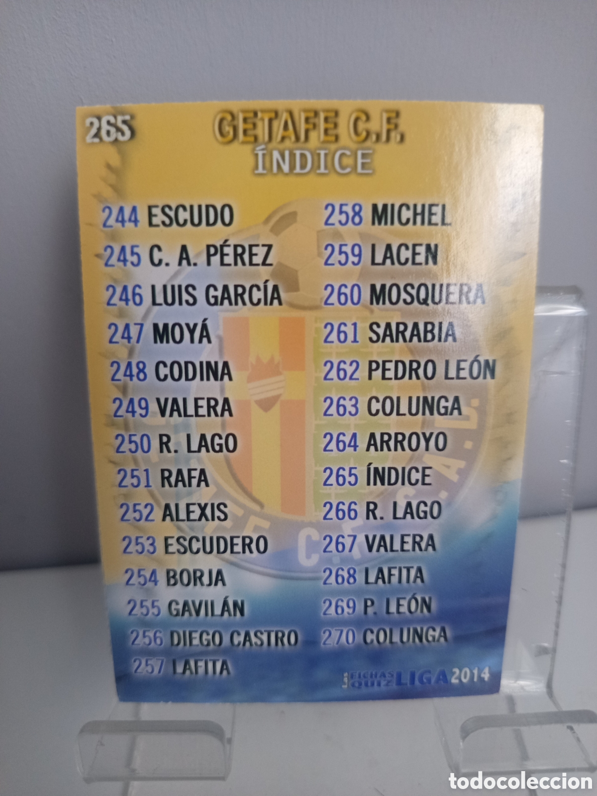 Cromos de f&uacute;tbol: ❇️ CROMO CARD ⚽ &Iacute;NDICE GETAFE 265 FICHAS LIGA QUIZ GAME 2014 13 14 2013 2014 MUNDICROMO ❇️