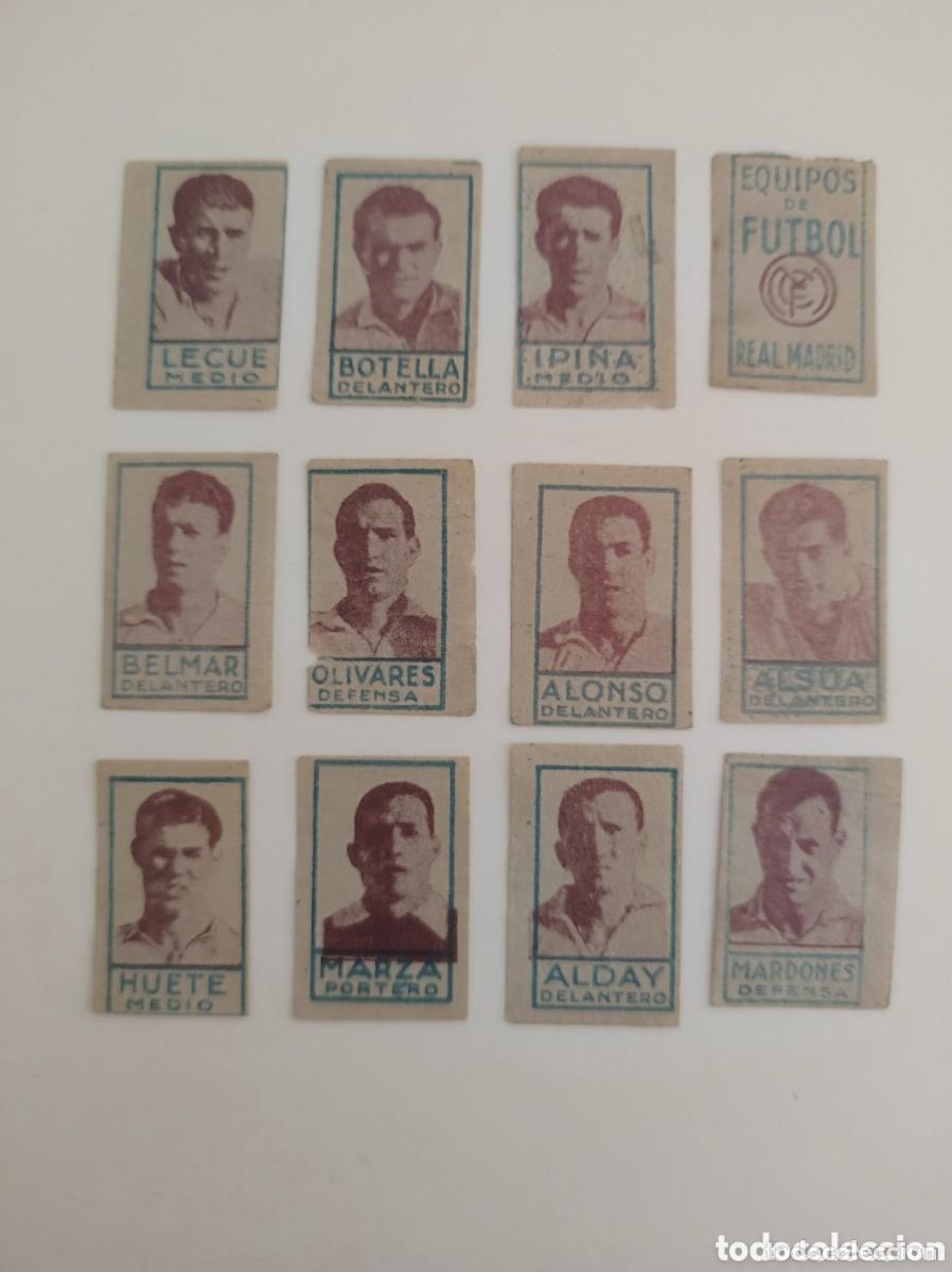 Cromos de f&uacute;tbol: 12 Cromos real madrid a&ntilde;os 40 cromo papel fino 2,5 x 1,5 cm aprox cms muy raro