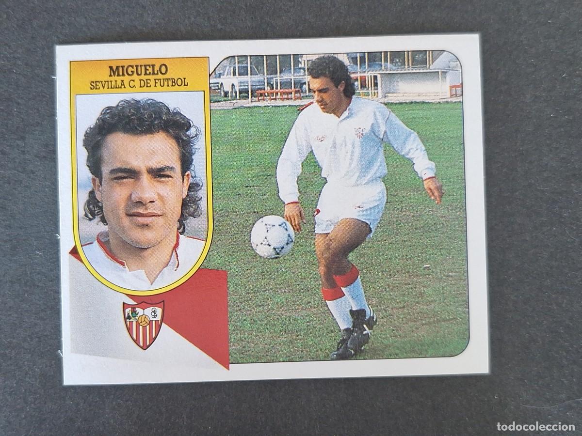 Cromos de f&uacute;tbol: L3 MIGUELO SEVILLA C. F. LIGA ESTE 1991 1992 91 92 CARTON SIN PEGAR NUNCA PEGADO