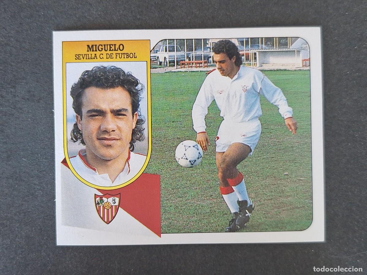 Cromos de f&uacute;tbol: L3 MIGUELO SEVILLA C. F. LIGA ESTE 1991 1992 91 92 CARTON SIN PEGAR NUNCA PEGADO
