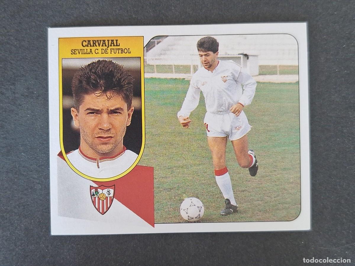 Cromos de f&uacute;tbol: L3 CARVAJAL SEVILLA C. F. LIGA ESTE 1991 1992 91 92 CARTON SIN PEGAR NUNCA PEGADO