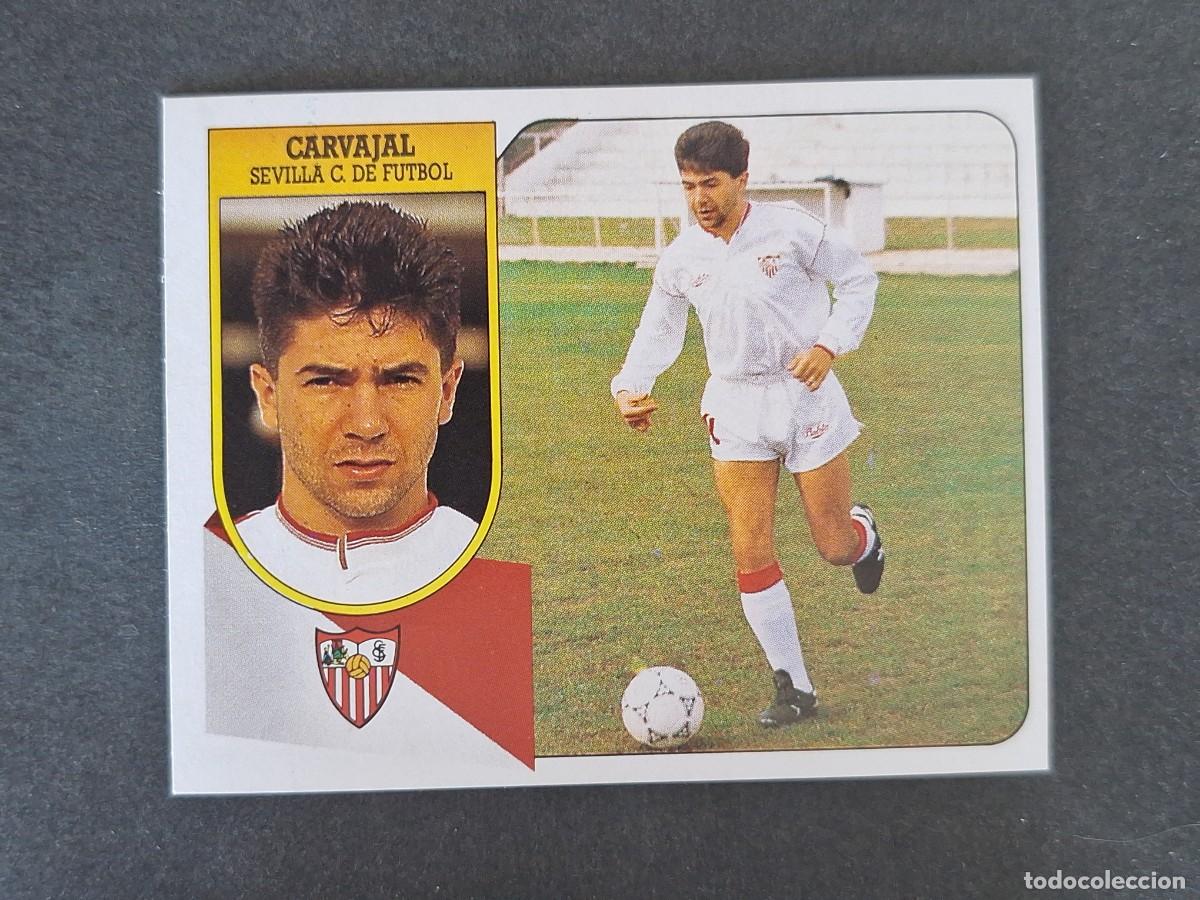 Cromos de f&uacute;tbol: L3 CARVAJAL SEVILLA C. F. LIGA ESTE 1991 1992 91 92 CARTON SIN PEGAR NUNCA PEGADO