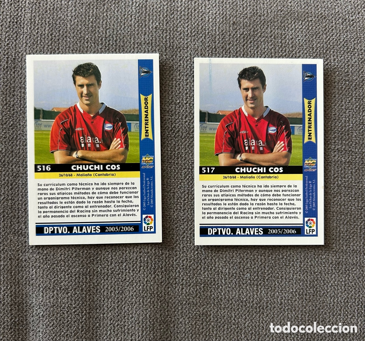Cromos de f&uacute;tbol: Chuchi Cos error y corregido 516 517 05 06 2005 2006 Mundicromo
