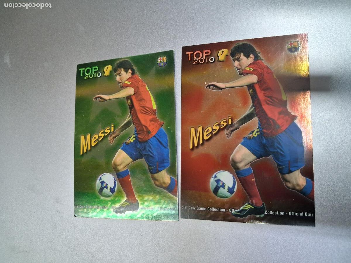 Cromos de f&uacute;tbol: LOTE 2 CROMOS TARJETAS MESSI FC BARCELONA TOP 2010 595 MUNDICROMO 2009 2010 NUEVOS