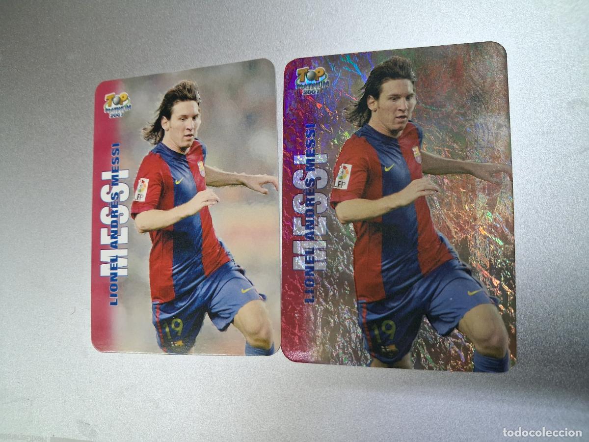Cromos de f&uacute;tbol: LOTE 2 CROMOS TARJETAS MESSI FC BARCELONA 730 TOP LISO Y TOP JASPEADO 2006 2007 MUNDICROMO NUEVO