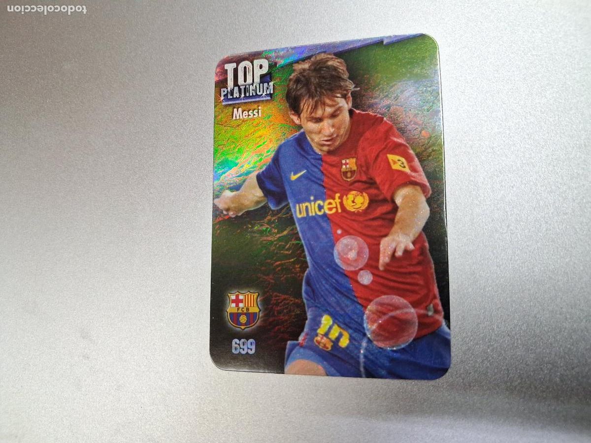 Cromos de f&uacute;tbol: CROMO TARJETA MESSI FC BARCELONA 699 TOP PLATINUM JASPEADO MUNDICROMO 2008 2009 NUEVO