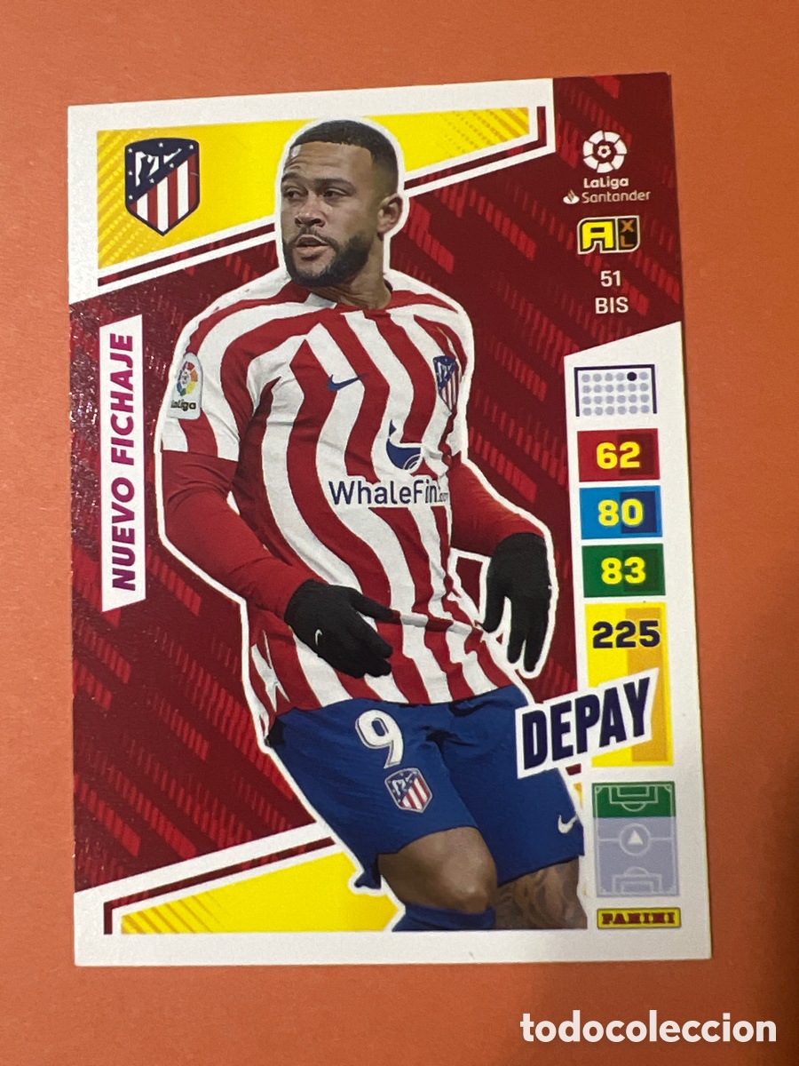 Cromos de f&uacute;tbol: C1933.Depay Nuevo Fichaje N&ordm; 51 Bis Atl&eacute;tico de MadridLaLiga Santander Adrenalyn XL 2022 2023 22 23