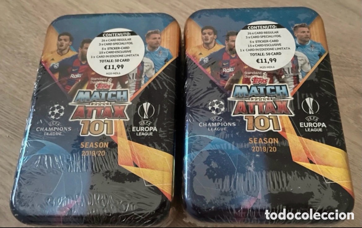 Football Stickers: Lote 2 Latas Match Attax 101 2019-20 UCL TOPPS 100 cartas, 48 especiales