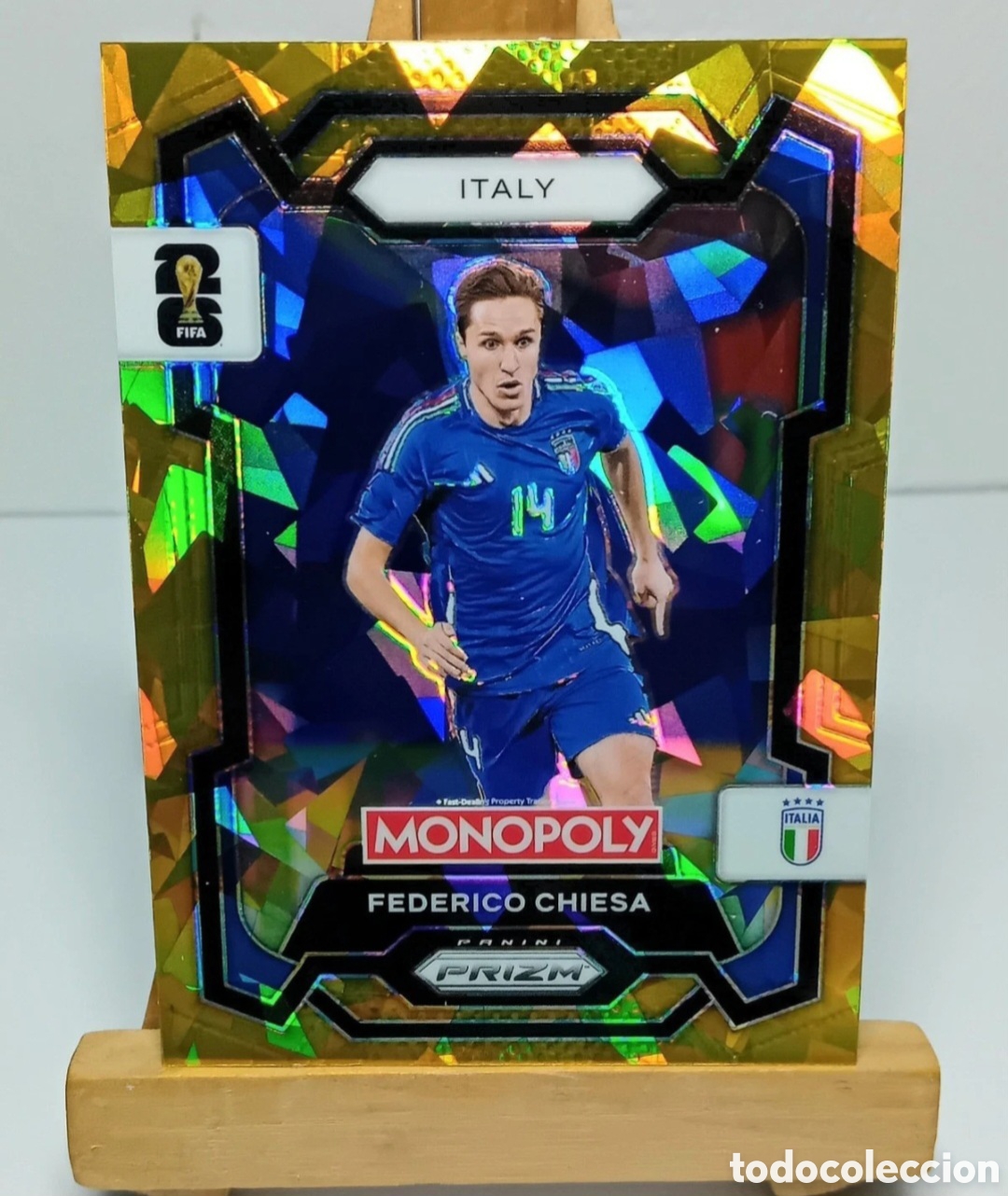 Fu&szlig;ball-Sticker: FEDERICO CHIESA 2026 ITALIA MONOPOLY GOLD CRACKED ICE PRIZM PANINI.