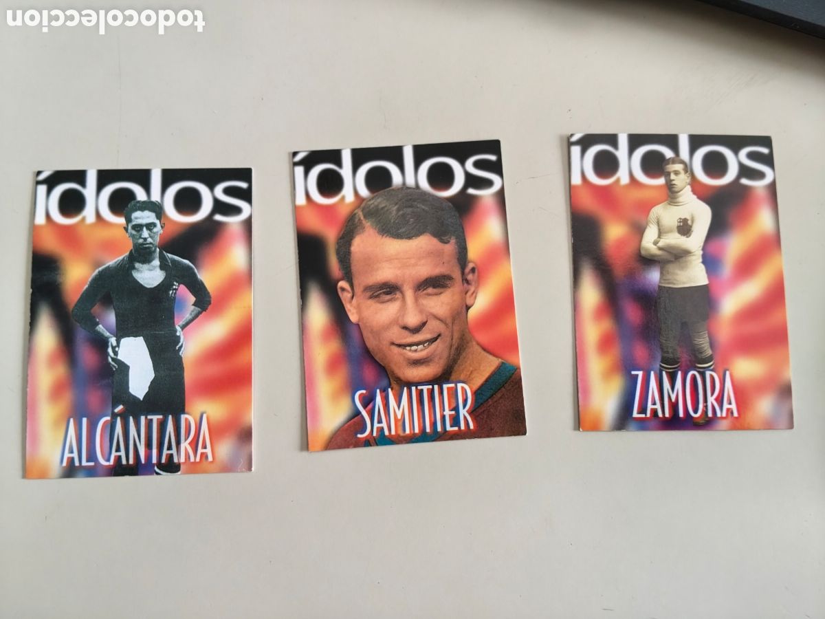 Fu&szlig;ball-Sticker: Lote d 3 trading cards futbol club Barcelona Panini 1999 centenario Alcantara Samitier Zamora idolos