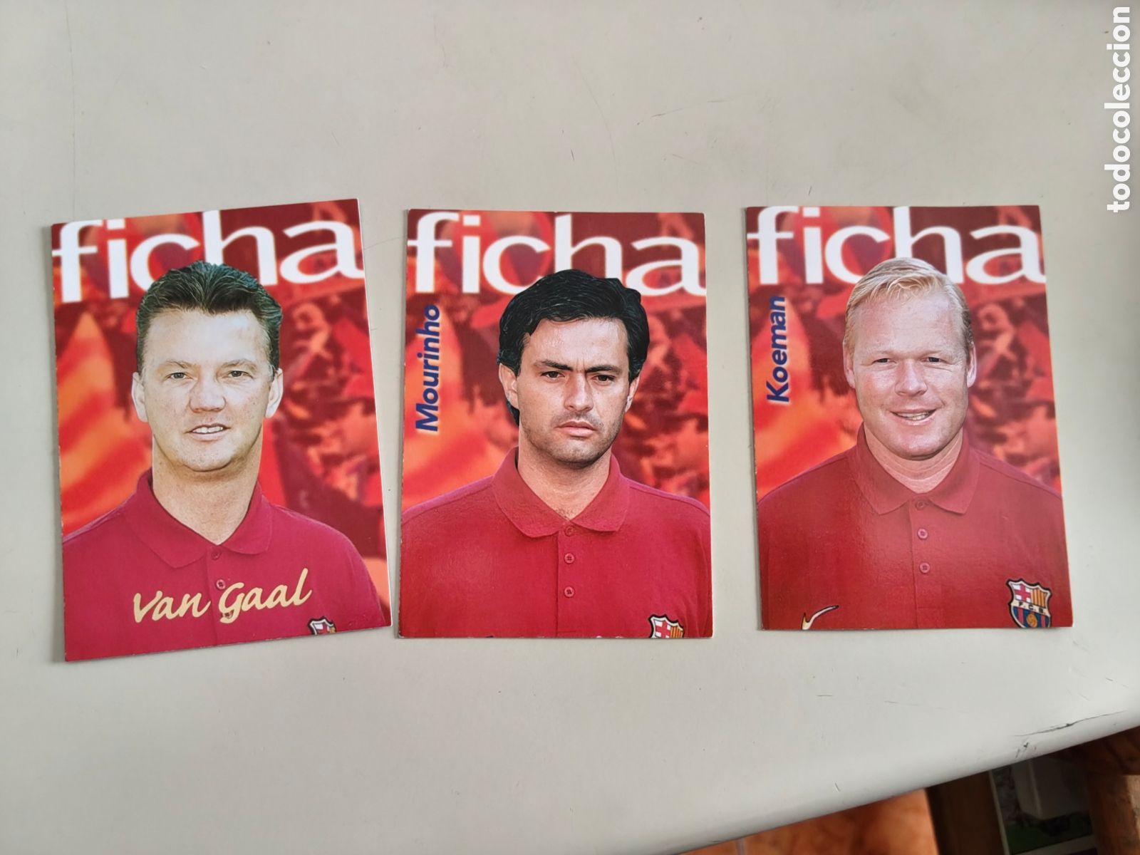 Fu&szlig;ball-Sticker: Lote d 3 trading cards futbol club Barcelona Panini 1999 centenario Van Gaal Koeman Mourinho rookie