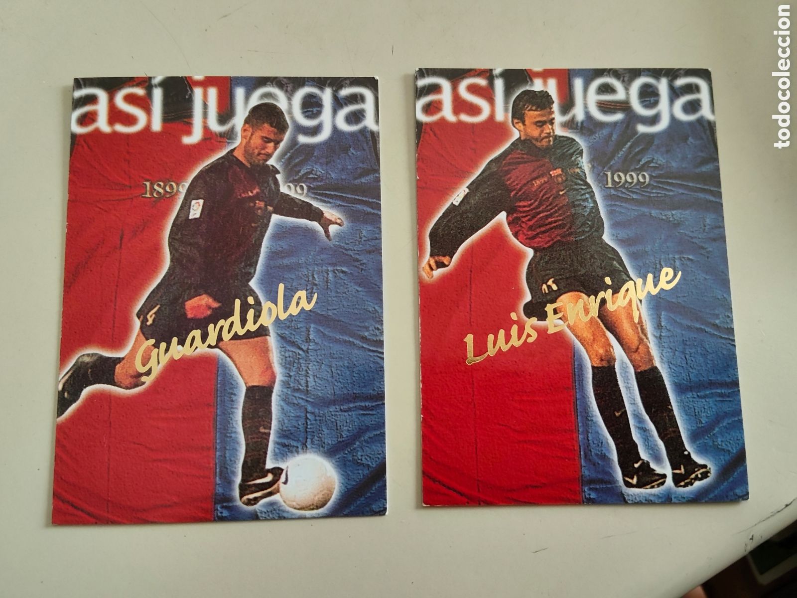 Fu&szlig;ball-Sticker: Lote d 2 trading cards futbol club Barcelona Panini 1999 centenario Guardiola Luis Enrique