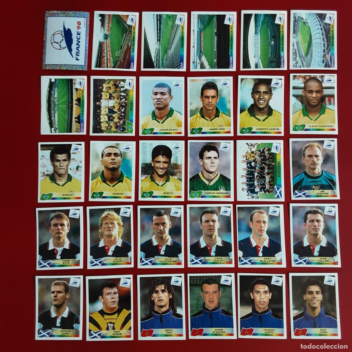 Cromos de f&uacute;tbol: LOTE DE 293 CROMOS DIFERENTES MUNDIAL FRANCIA 98 PANINI NUNCA PEGADO.RIVALDO,ROMARIO,RAUL...