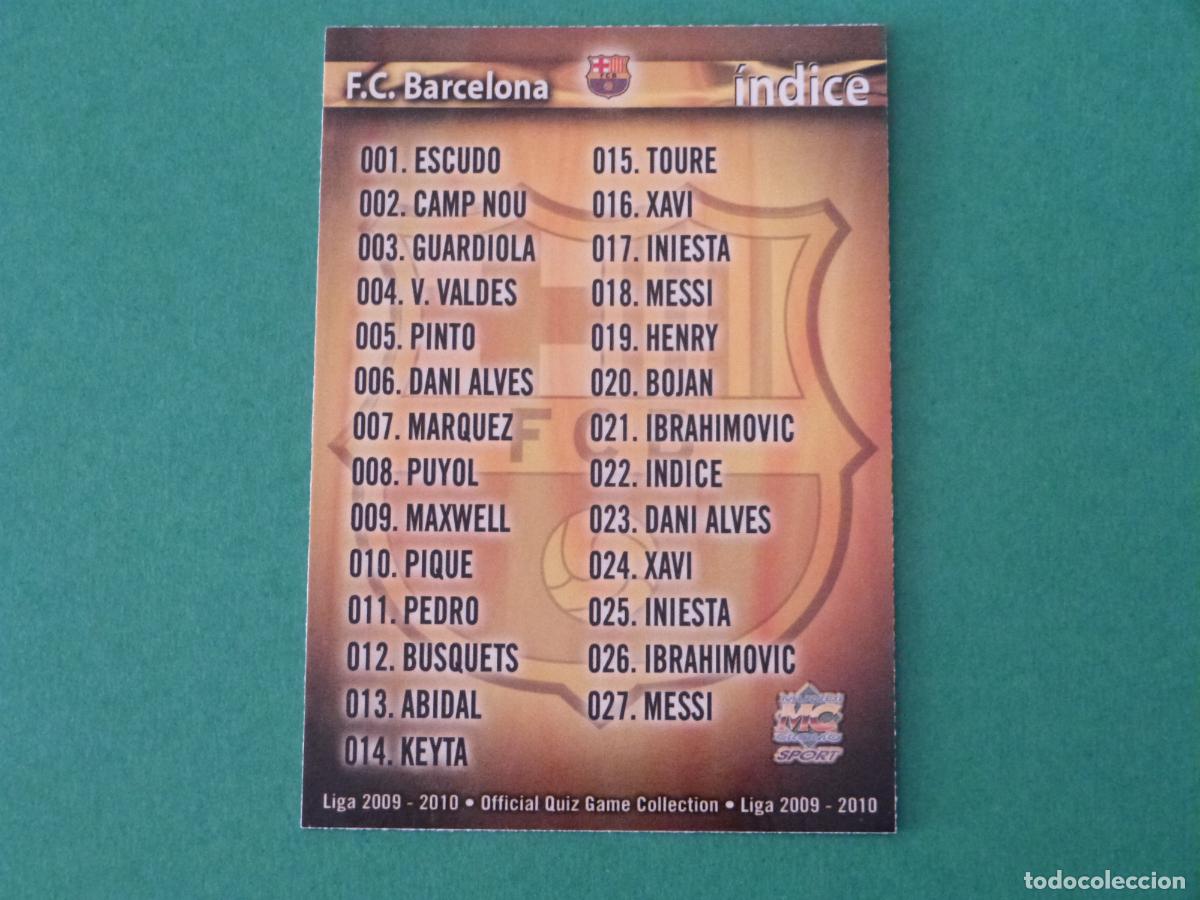 Cromos de f&uacute;tbol: TRADING CARD FUTBOL INDICE F.C. BARCELONA N&ordm; 22 FICHAS LIGA MUNDICROMO 2009-2010/09-10