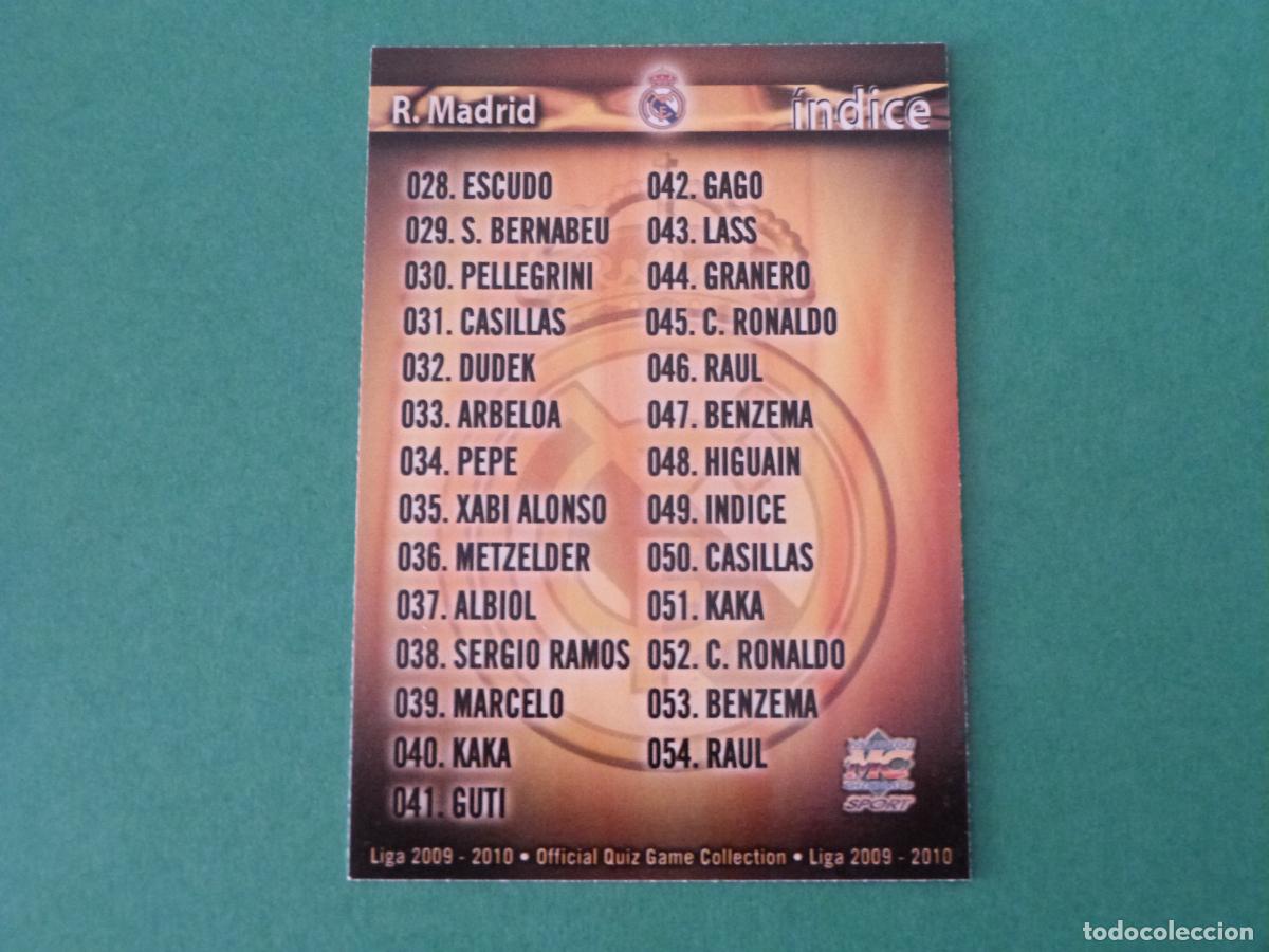 Football Stickers: TRADING CARD FUTBOL INDICE REAL MADRID C.F. N&ordm; 49 FICHAS LIGA MUNDICROMO 2009-2010/09-10