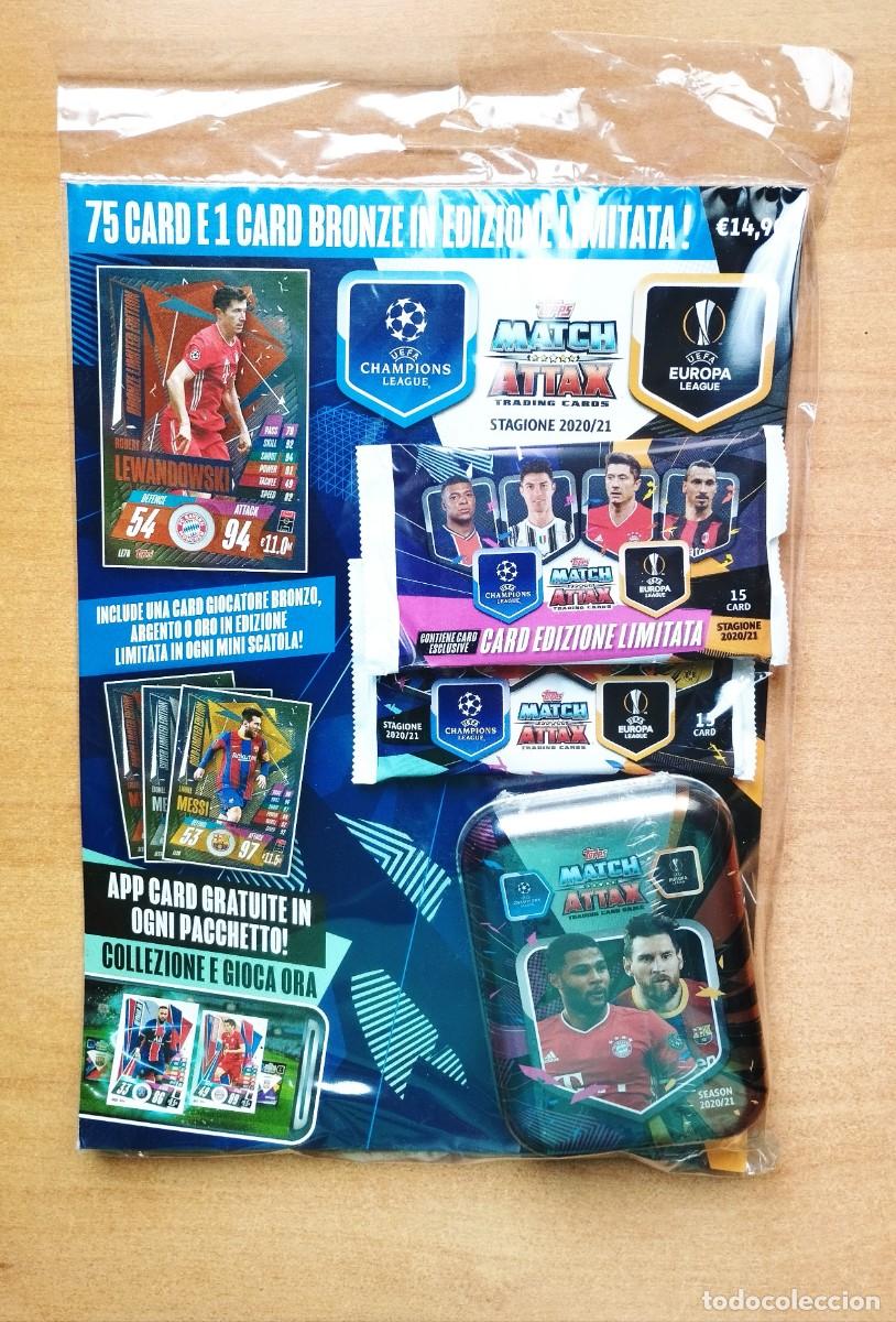 Cromos de Futebol: PACK LATA TOPPS MATCH ATTAX 2020 2021 20 21 + 2 SOBRES SIN ABRIR MESSI ORO PLATA O BRONCE