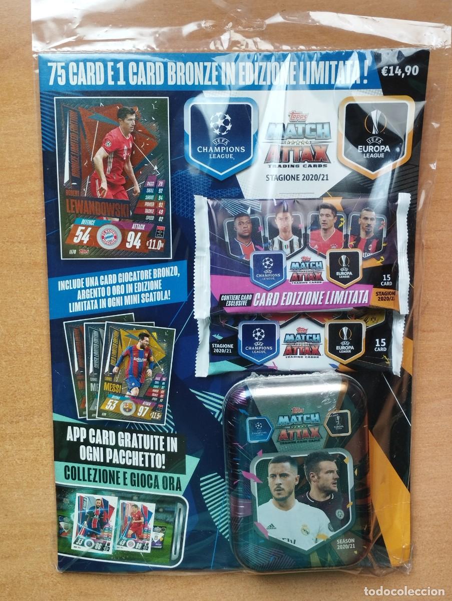 Fu&szlig;ball-Sticker: PACK LATA TOPPS MATCH ATTAX 2020 2021 20 21 + 2 SOBRES SIN ABRIR MESSI ORO PLATA O BRONCE