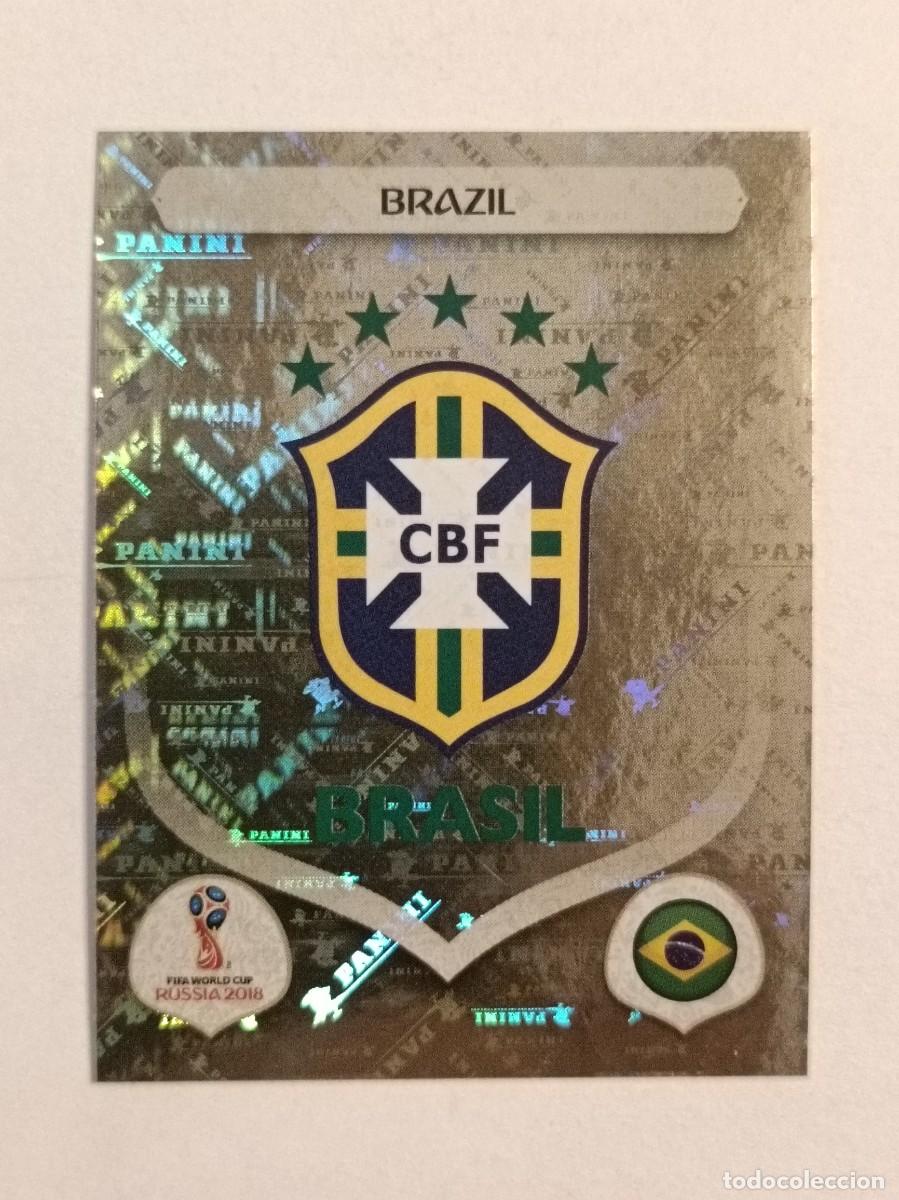 Fu&szlig;ball-Sticker: #340 ESCUDO (BRASIL) MUNDIA RUSIA 2018 PANINI VERSION ROSA