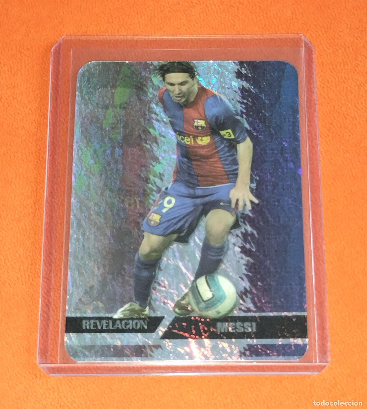 Cromos de f&uacute;tbol: 542 LIONEL MESSI REVELACION JASPEADO VERTICAL FC BARCELONA CARD MUNDICROMO LIGA 2007 2008 07 08