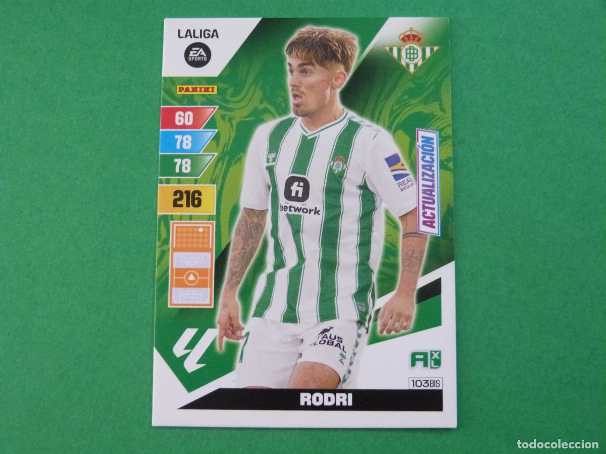 Cromos de f&uacute;tbol: TRADING CARD FUTBOL RODRI REAL BETIS BALOMPIE N&ordm; 103 BIS LIGA ADRENALYN XL 2023-2024/23-24 PANINI
