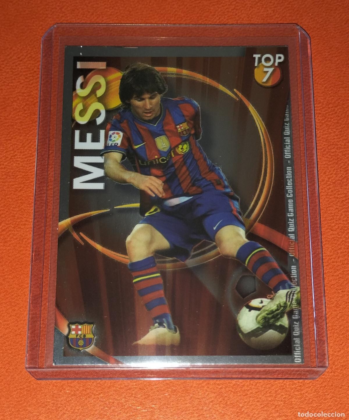Cromos de f&uacute;tbol: 595 LIONEL MESSI TOP VERSION BRILLO ROJO FC BARCELONA CARD MUNDICROMO QUIZ GAME 2010 2011 10 11