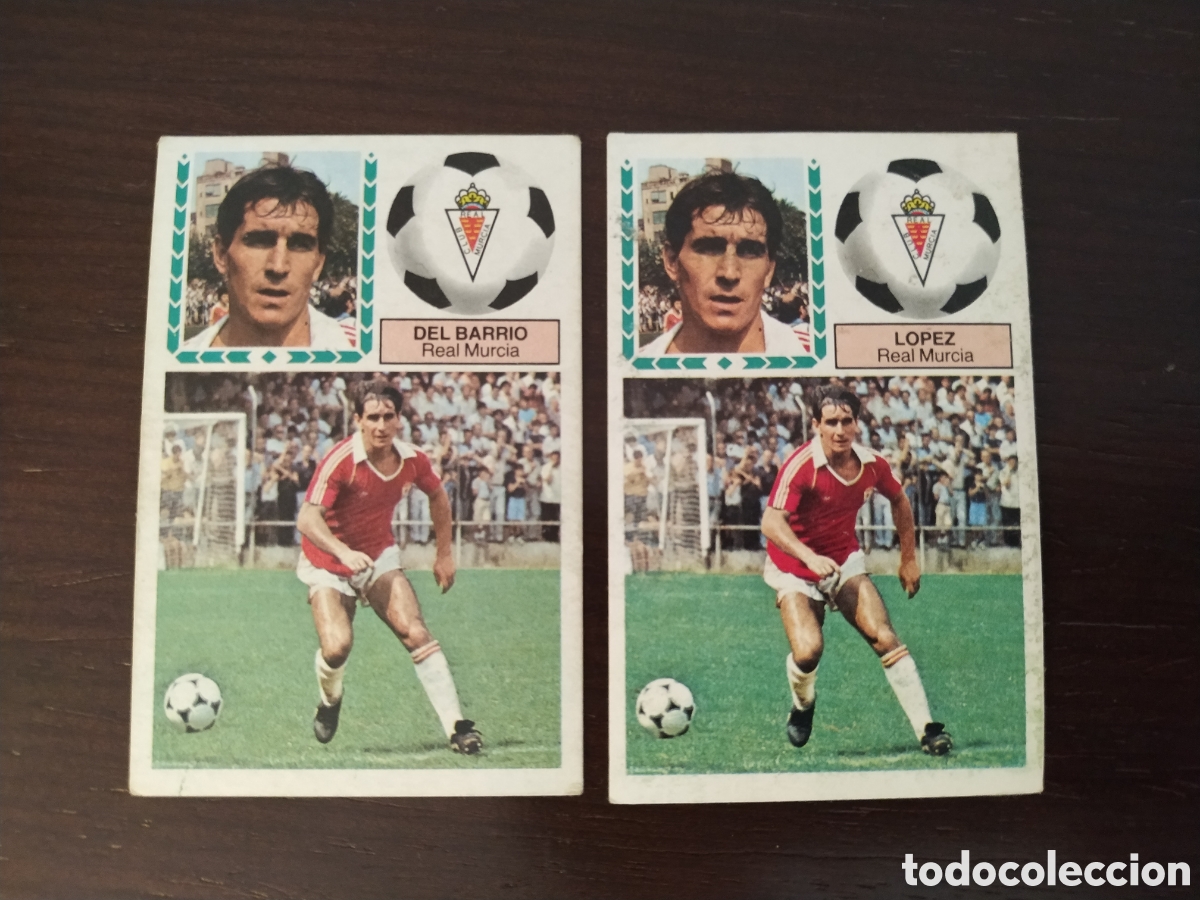 Cromos de f&uacute;tbol: ERROR Y CORREGIDO LOPEZ Y DEL BARRIO MURCIA CROMOS ALBUM LIGA FUTBOL ESTE 83-84 1983-1984