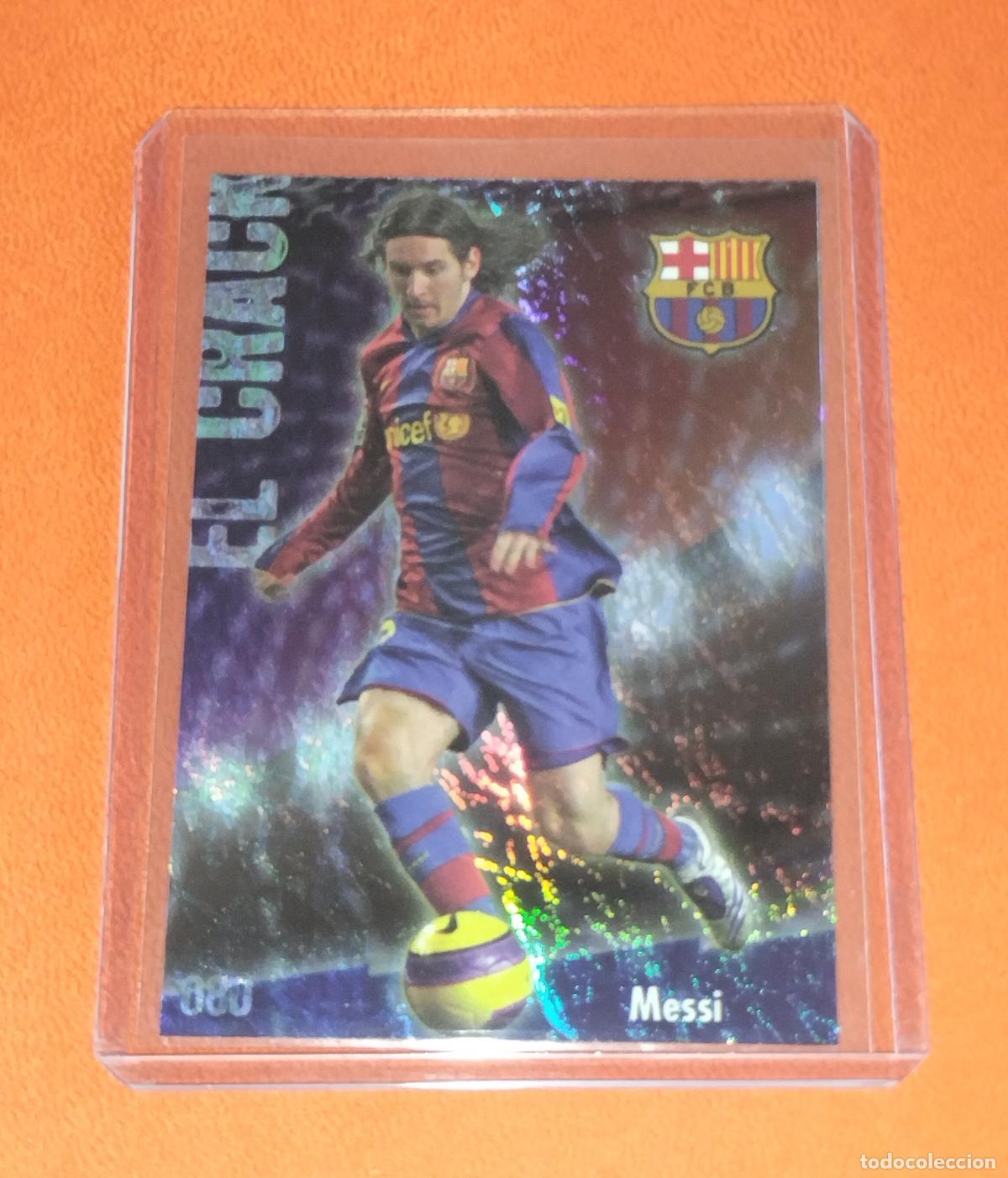 Cromos de f&uacute;tbol: 80 LIONEL MESSI EL CRACK JASPEADO PUNTAS CUADRADAS CARD FC BARCELONA MUNDICROMO 2008 2009 08 09