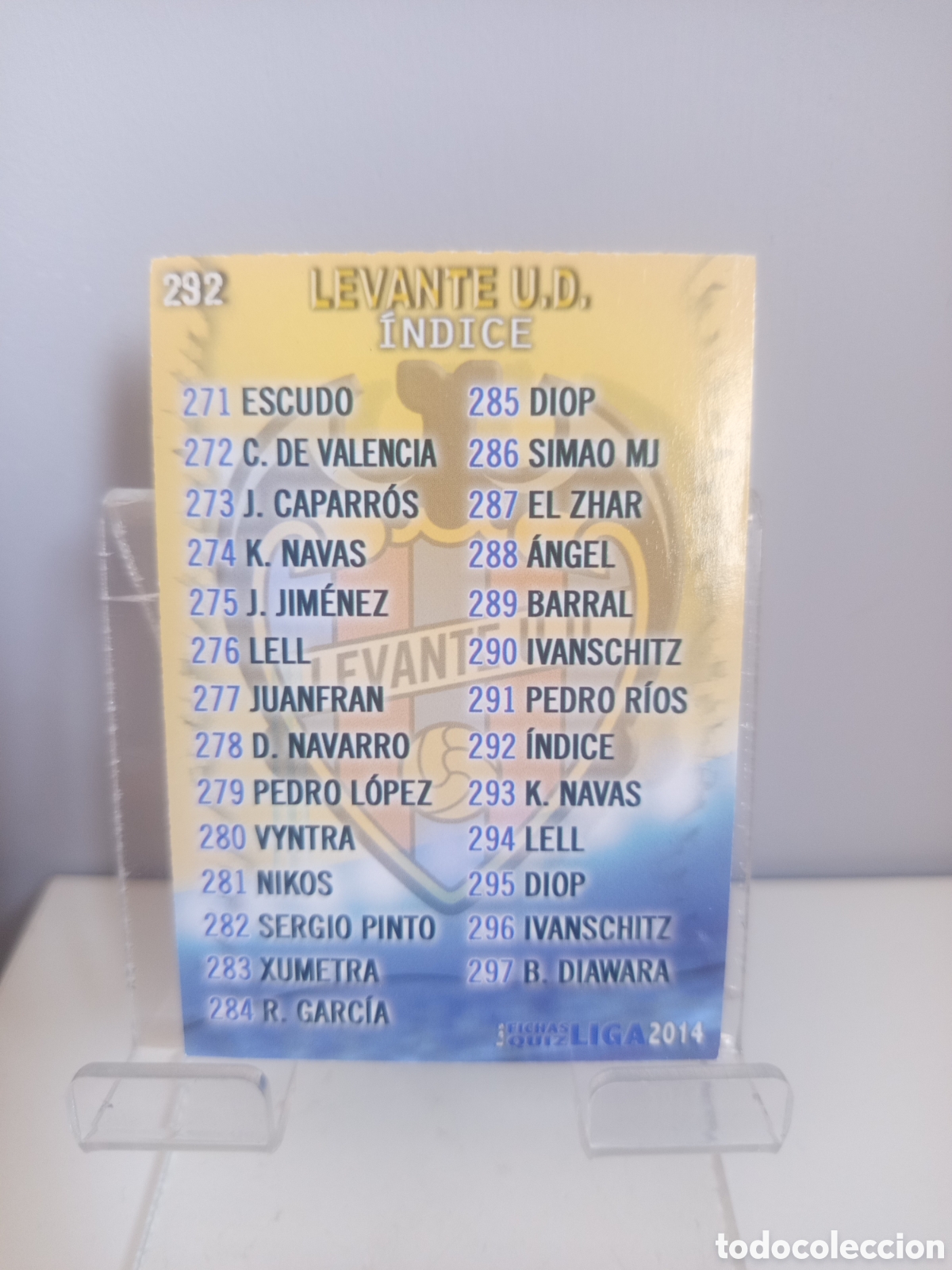 Cromos de f&uacute;tbol: ❇️ CROMO CARD ⚽ &Iacute;NDICE LEVANTE 292 FICHAS LIGA QUIZ GAME 2014 13 14 2013 2014 MUNDICROMO ❇️